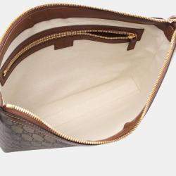 Pre Owned Gucci Beige Brown Coated Canvas Leather GG Supreme Shoulder Bag