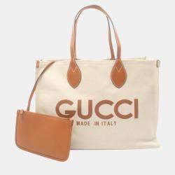 Gucci Beige Brown Canvas Leather Printed Bag