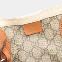 Gucci Beige Brown Canvas Leather Printed Bag