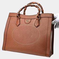 Gucci Brown Leather Bamboo Diana Medium Tote Bag