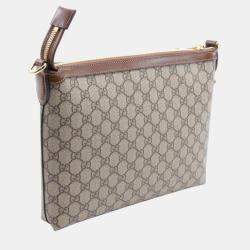 Gucci Beige Brown Coated Canvas Leather Interlocking G GG Supreme Bag