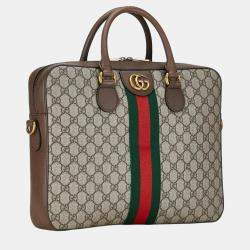 Gucci Beige Brown PVC Leather GG Supreme Sherry Line Ophidia Handbag
