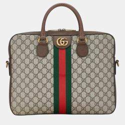 Gucci Beige Brown PVC Leather GG Supreme Sherry Line Ophidia Handbag
