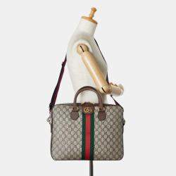Gucci Beige Brown PVC Leather GG Supreme Sherry Line Ophidia Handbag