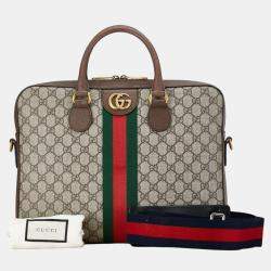 Gucci Beige Brown PVC Leather GG Supreme Sherry Line Ophidia Handbag