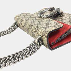 Pre Owned Gucci Beige Red GG Double Chain Crossbody bag