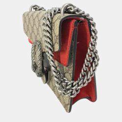 Pre Owned Gucci Beige Red GG Double Chain Crossbody bag