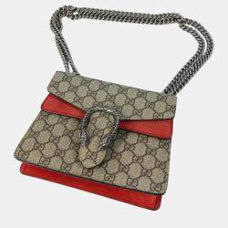 Pre Owned Gucci Beige Red GG Double Chain Crossbody bag