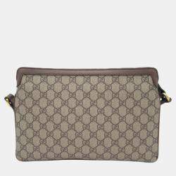 Gucci Beige Brown Canvas GG Supreme Ophidia Shoulder Bag