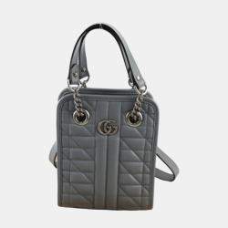 Gucci Gray Leather Quilting GG Marmont Handbag