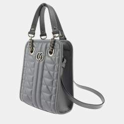 Gucci Gray Leather Quilting GG Marmont Handbag