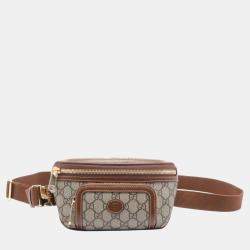 Gucci Beige Brown Coated Canvas Leather Interlocking G GG Supreme Belt Bag