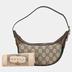 Gucci Beige Brown PVC Leather Half Moon Ophidia Handbag