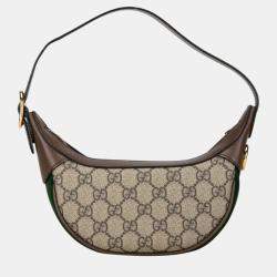 Gucci Beige Brown PVC Leather Half Moon Ophidia Handbag