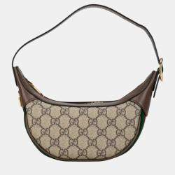 Gucci Beige Brown PVC Leather Half Moon Ophidia Handbag
