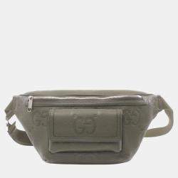 Gucci khaki leather GG embossed waist bag