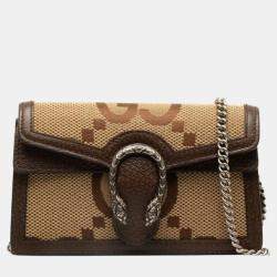 Gucci Brown Leather Jumbo GG Canvas Dionysus Chain Shoulder Bag