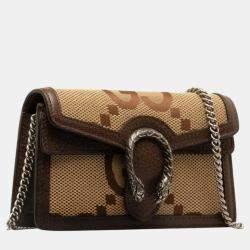 Gucci Brown Leather Jumbo GG Canvas Dionysus Chain Shoulder Bag