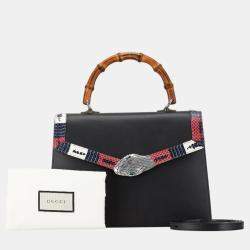 Pre Owned Gucci Black Leather Lilith Coral Snake Bamboo Handbag