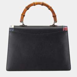 Pre Owned Gucci Black Leather Lilith Coral Snake Bamboo Handbag