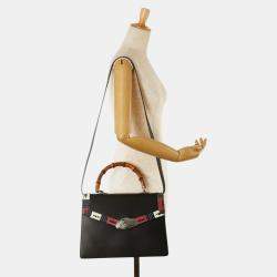 Pre Owned Gucci Black Leather Lilith Coral Snake Bamboo Handbag