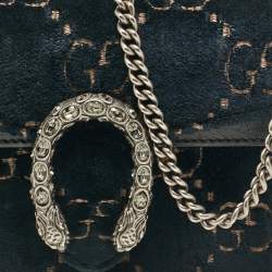 Pre Owned Gucci Teal Blue GG Velvet and Leather Super Mini Dionysus Crossbody Bag