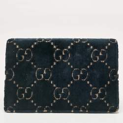 Pre Owned Gucci Teal Blue GG Velvet and Leather Super Mini Dionysus Crossbody Bag