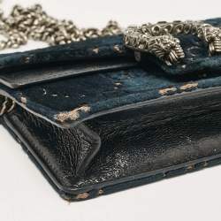 Pre Owned Gucci Teal Blue GG Velvet and Leather Super Mini Dionysus Crossbody Bag