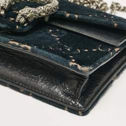 Pre Owned Gucci Teal Blue GG Velvet and Leather Super Mini Dionysus Crossbody Bag