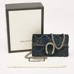 Pre Owned Gucci Teal Blue GG Velvet and Leather Super Mini Dionysus Crossbody Bag
