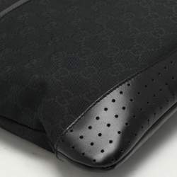 Pre Owned Gucci Black GG Canvas and Leather Messenger Bag