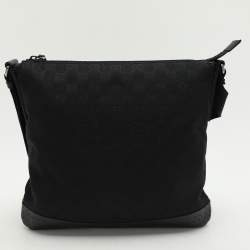 Pre Owned Gucci Black GG Canvas and Leather Messenger Bag