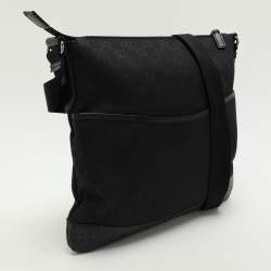 Pre Owned Gucci Black GG Canvas and Leather Messenger Bag