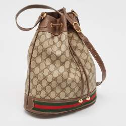 Gucci Beige/Brown GG Supreme Canvas and Leather Ophidia Bucket Bag