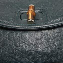 Pre Owned Gucci Navy Blue Leather Large New Bamboo Tassel Top Handle Bag