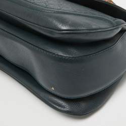 Pre Owned Gucci Navy Blue Leather Large New Bamboo Tassel Top Handle Bag