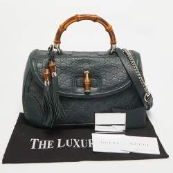 Pre Owned Gucci Navy Blue Leather Large New Bamboo Tassel Top Handle Bag