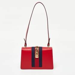 Gucci Red Leather Small Web Sylvie Shoulder Bag