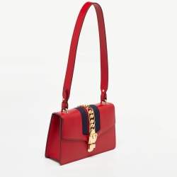 Gucci Red Leather Small Web Sylvie Shoulder Bag