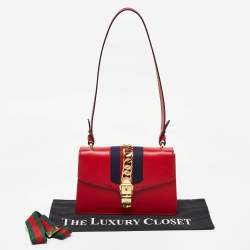 Gucci Red Leather Small Web Sylvie Shoulder Bag