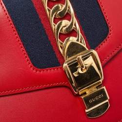 Gucci Red Leather Small Web Sylvie Shoulder Bag