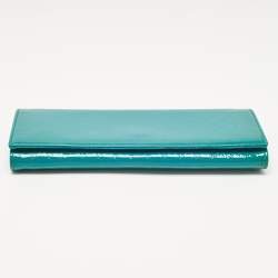 Pre Owned Gucci Teal Blue Microguccissima Patent Leather Broadway Clutch