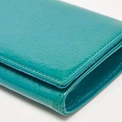 Pre Owned Gucci Teal Blue Microguccissima Patent Leather Broadway Clutch
