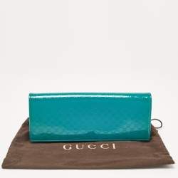 Pre Owned Gucci Teal Blue Microguccissima Patent Leather Broadway Clutch