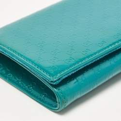 Pre Owned Gucci Teal Blue Microguccissima Patent Leather Broadway Clutch