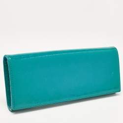Pre Owned Gucci Teal Blue Microguccissima Patent Leather Broadway Clutch