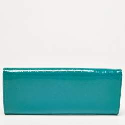 Pre Owned Gucci Teal Blue Microguccissima Patent Leather Broadway Clutch
