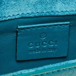 Pre Owned Gucci Teal Blue Microguccissima Patent Leather Broadway Clutch