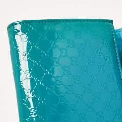Pre Owned Gucci Teal Blue Microguccissima Patent Leather Broadway Clutch