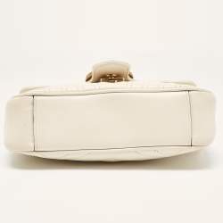 Pre Owned Gucci Off White Matelassé Leather Mini GG Marmont Shoulder Bag